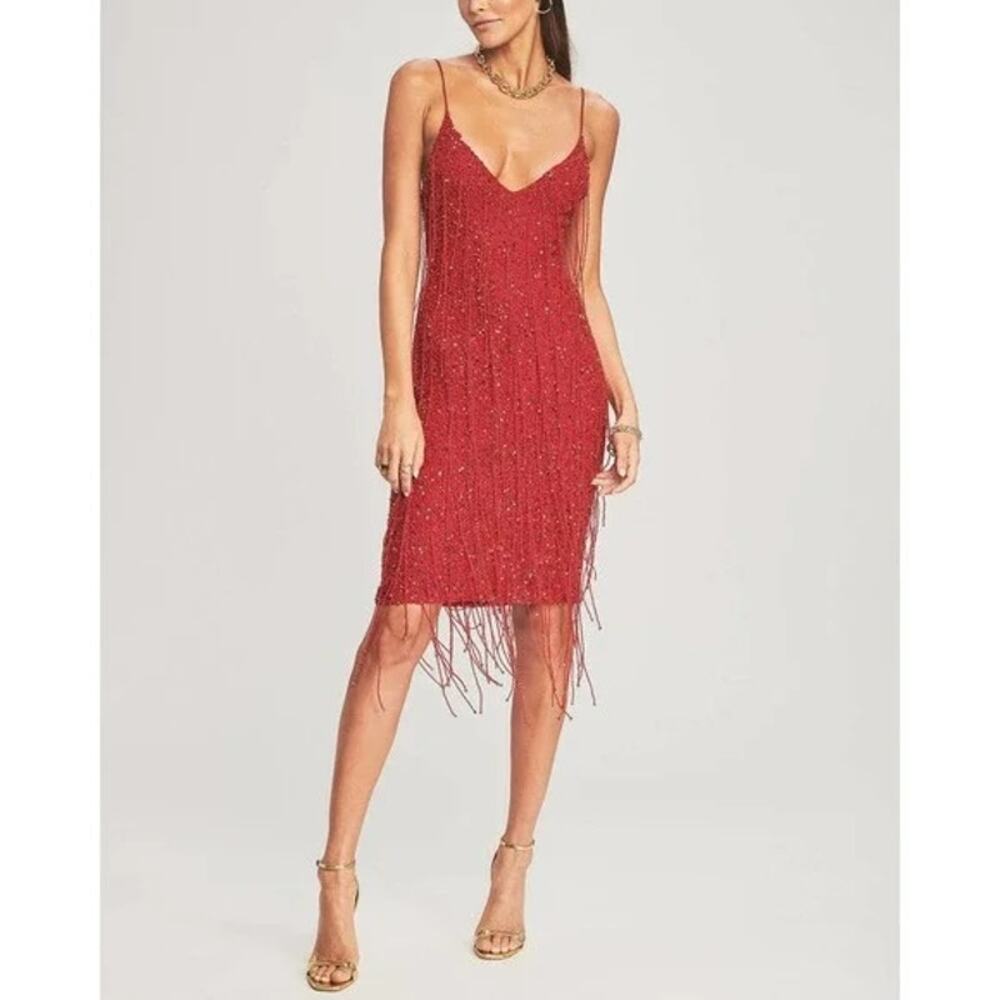 Retrofete Billie Fringe Dress in Red M